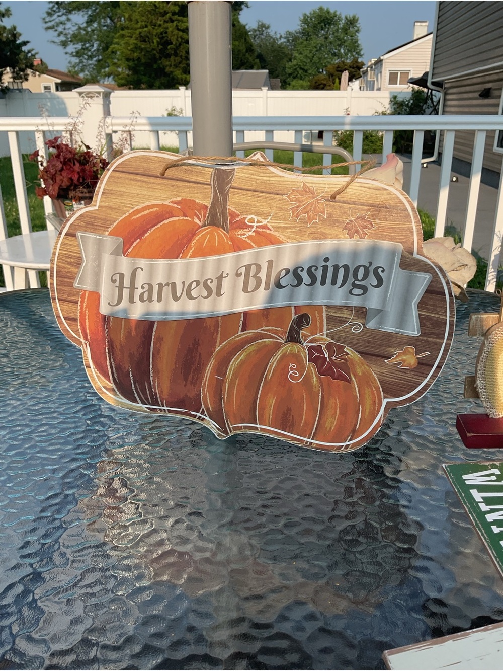 Harvest Blessings Pumpkin Fall Sign - Orange & Brown